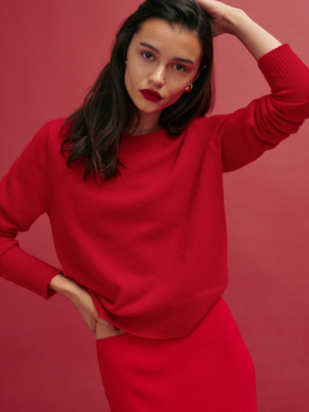 Reformation Dana Cashmere Sweater Cherry Red XL Runs Like L